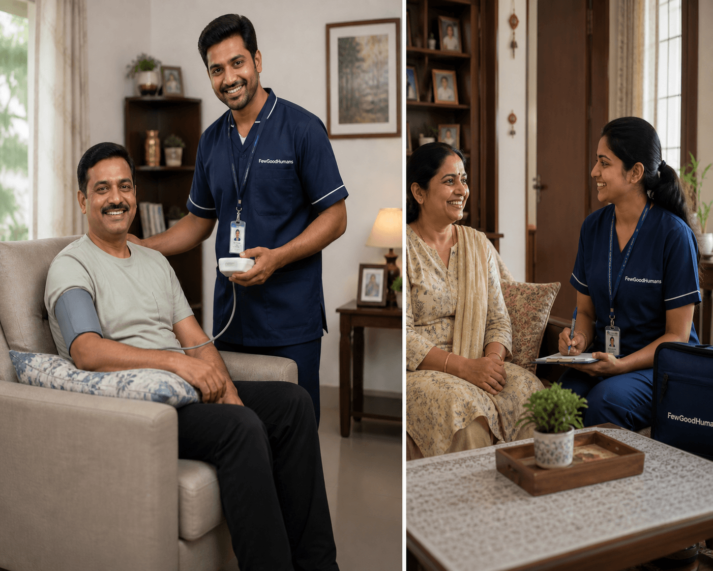 Verified medical attendant caring for a patient at home in Delhi NCR